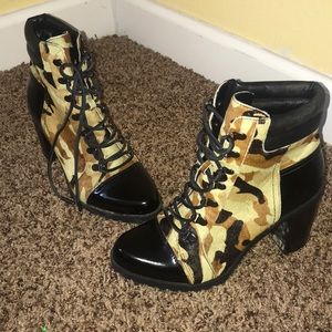 Camo Haley Calf Hair Ankle Boots